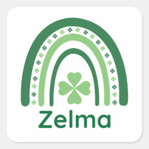 Adesivo Quadrado Zelma Nome Clover Boho Arco-íris