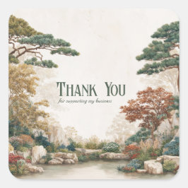 Adesivo Quadrado Zen Asian Pine Tree Water Garden Rustic Scenery