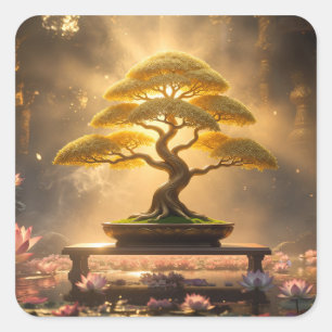 ADESIVO QUADRADO ZEN BUDISMO - ÁRVORE BONSAI -