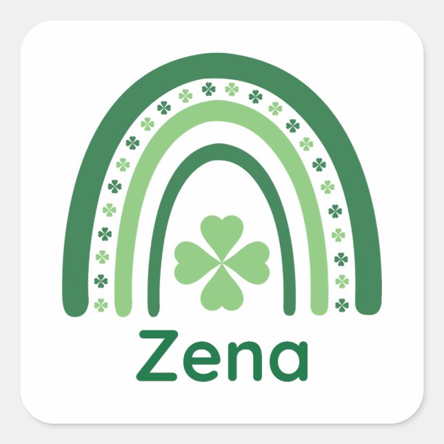 Adesivo Quadrado Zena Name Clover Boho Rainbow (Frente)