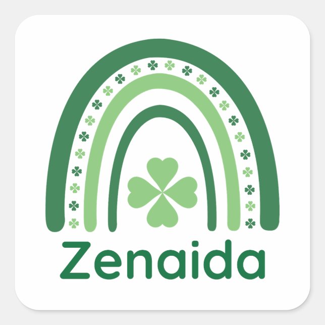 Adesivo Quadrado Zenaida Nome Clover Boho Rainbow (Frente)