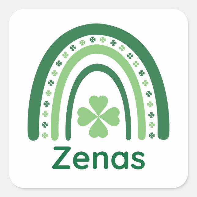 Adesivo Quadrado Zenas Name Clover Boho Rainbow (Frente)