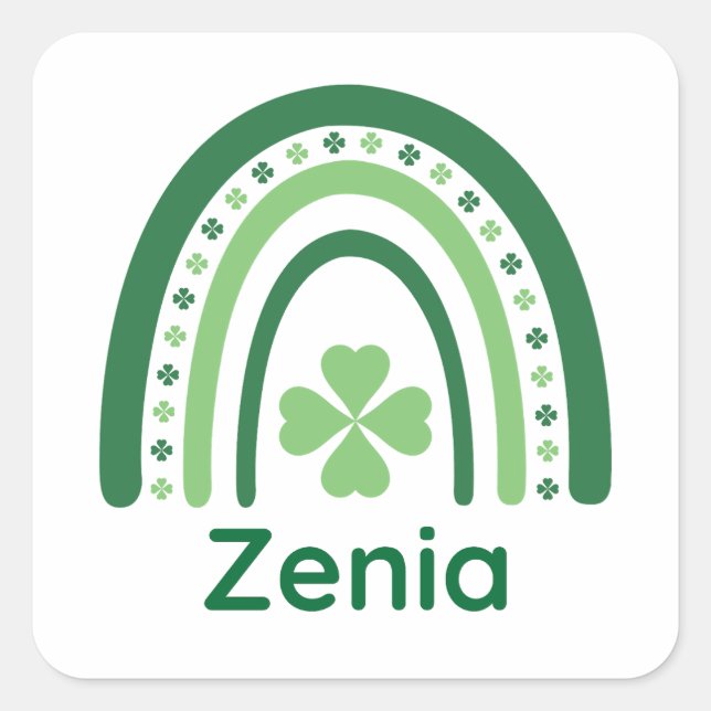 Adesivo Quadrado Zenia Name Clover Boho Rainbow (Frente)