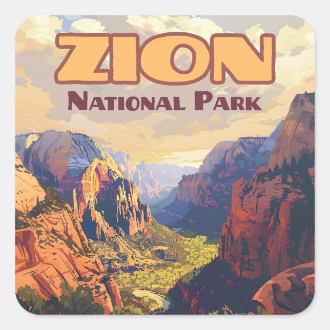 Adesivo Quadrado Zion National Park Utah Moab Canyon Retro (Frente)