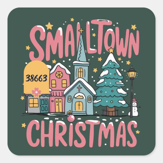 Adesivo Quadrado Zipcode Personalizado Cidade Pequena Natal Rosa  (Frente)