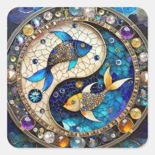 Adesivo Quadrado Zodíaco - Peixes Yin e Yang