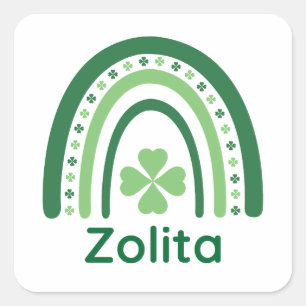 Adesivo Quadrado Zolita Nome Clover Boho Arco-íris