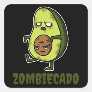 Adesivo Quadrado Zombie Avocado Zombiecado Dia de as Bruxas engraç