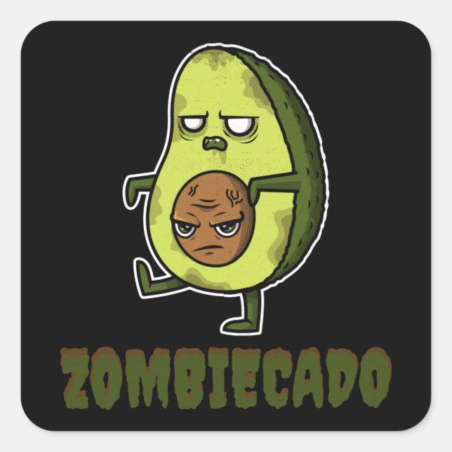 Adesivo Quadrado Zombie Avocado Zombiecado Dia de as Bruxas engraça (Frente)