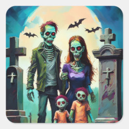 Adesivo Quadrado Zombie Family Portrait in Graveyard