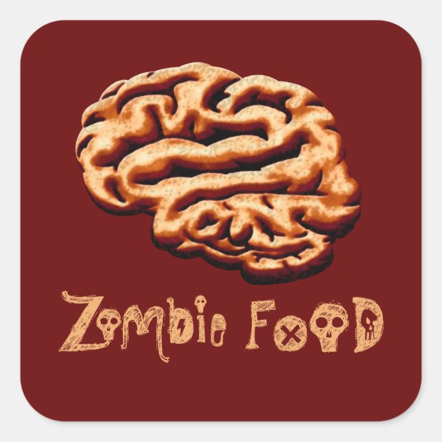 Adesivo Quadrado Zombie Food Brains Halloween Labels assombrados (Frente)