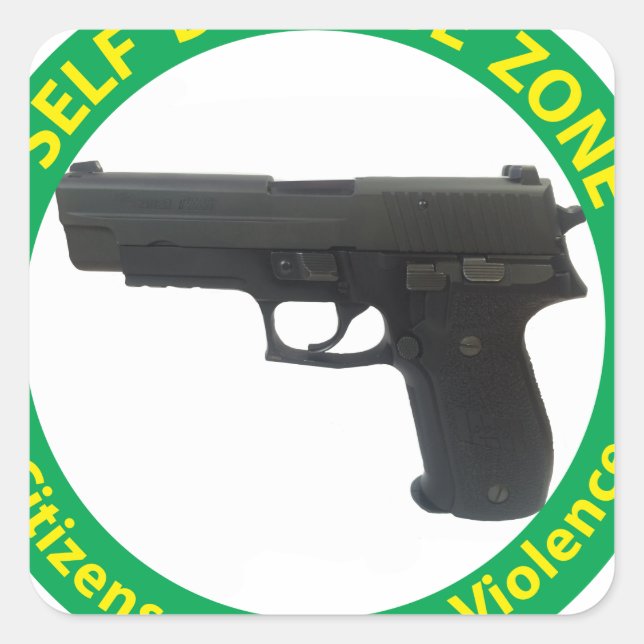 Adesivo Quadrado Zona-Violência da autodefesa (Frente)