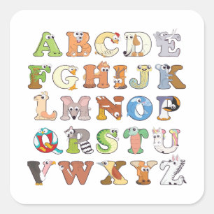 Adesivo Quadrado Zoo Animal Alphabet Letters ABCs Learning