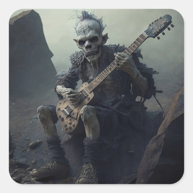 Adesivo Quadrado Zumbi da Arte Hip Hop tocando violão elétrico (Frente)