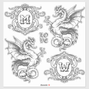 Adesivo Quadros de Ornamentado do Dragão Medieval do Monog