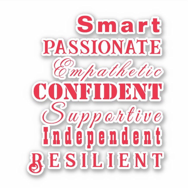 Adesivo Qualidades de Mulheres Excelentes Elegantes, Verme (Frente)