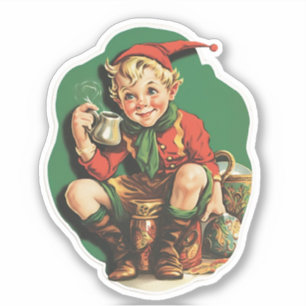 Adesivo Quebra de café Elf de Natais vintages Adoráveis
