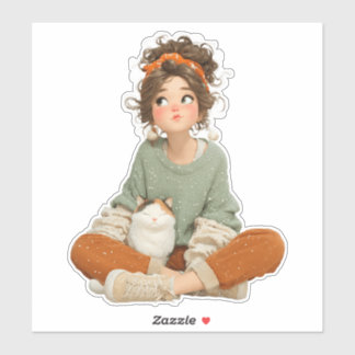 Adesivo Quiet Daydream Girl & Cat – Premium Art Sticker