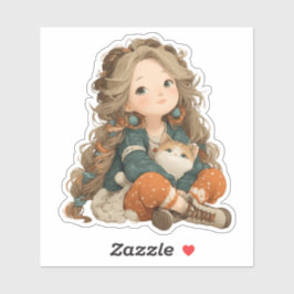 Adesivo Quiet Moment Girl & Cat – Premium Art Sticker