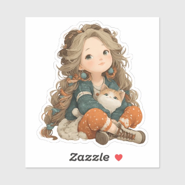 Adesivo Quiet Moment Girl & Cat – Premium Art Sticker (Folha)