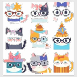 Adesivo Quirky Cat Whimsic Feline Art para Cat Lovers