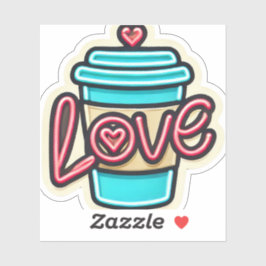 Adesivo Quirky Neon Cartoon Coffee Cup Love Die-Cut