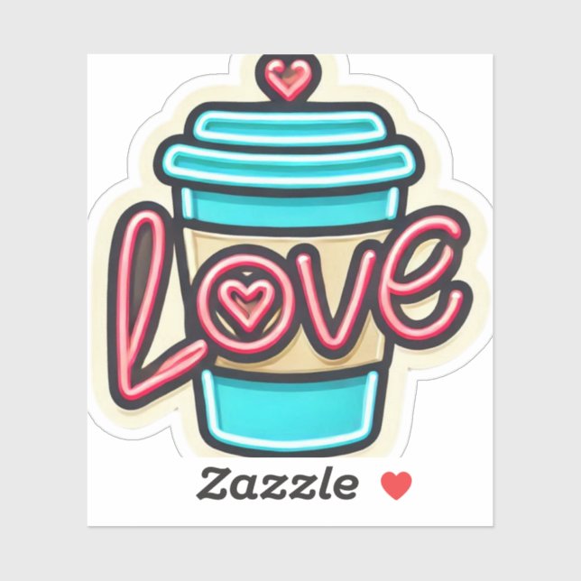 Adesivo Quirky Neon Cartoon Coffee Cup Love Die-Cut (Folha)