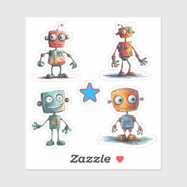 Adesivo Quirky Robots (1 - 4) (Folha)