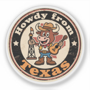 Adesivo Quirky Western Charm_Texas Cowboy Longhorn Vintage