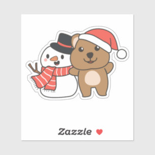 Adesivo Quokka Com Snowman No Inverno No Natal