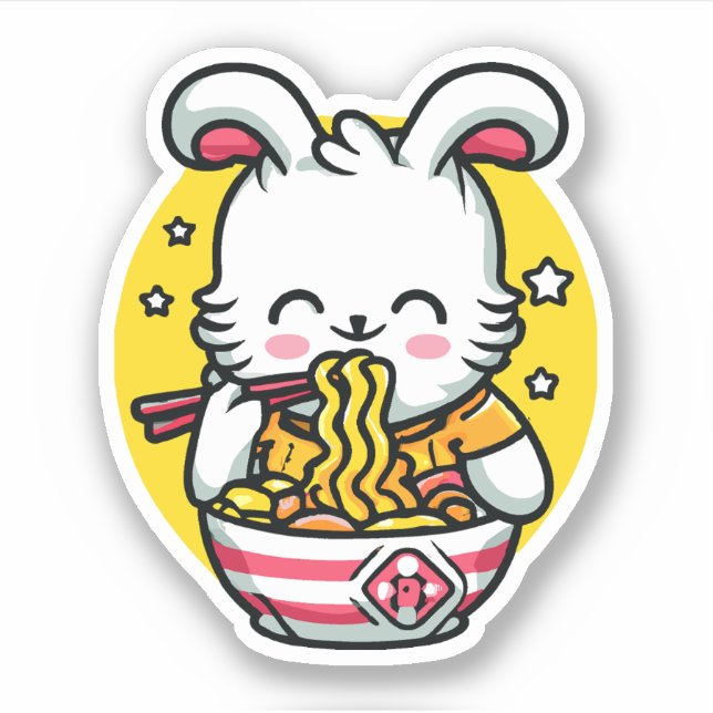 Adesivo Rabbit Comendo Ramen 01 (Frente)
