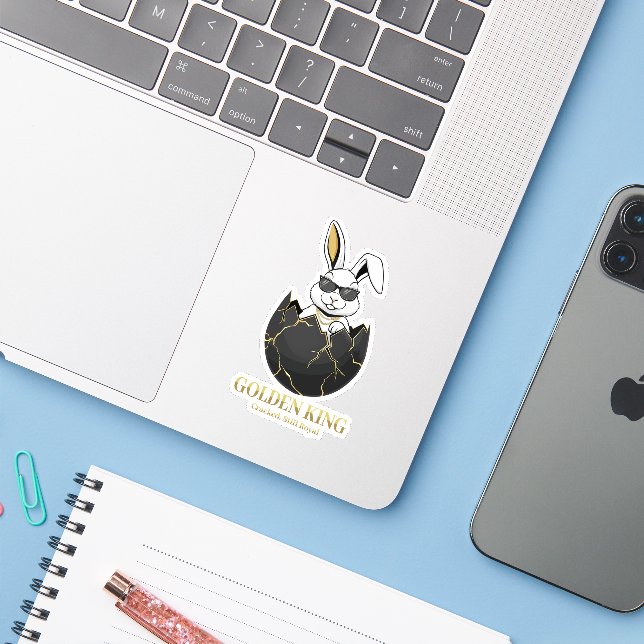Adesivo Rabbit with cool glasses, Gold, cracked, royal (Notebook com iPhone)