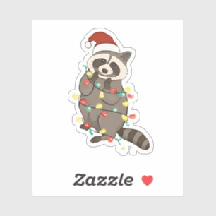 Adesivo Raccoon Felry Christmas Lights Santa Hat Xmas Snow
