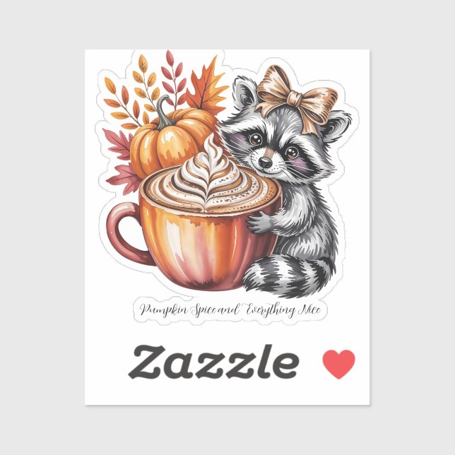 Adesivo Raccoon with Pumpkin Latte Fall Season Sticker (Folha)