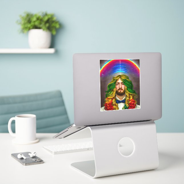Adesivo Rainbow Hair Man Of Love Fantasy Surreal LGBTQ Art (Laptop na mesa)