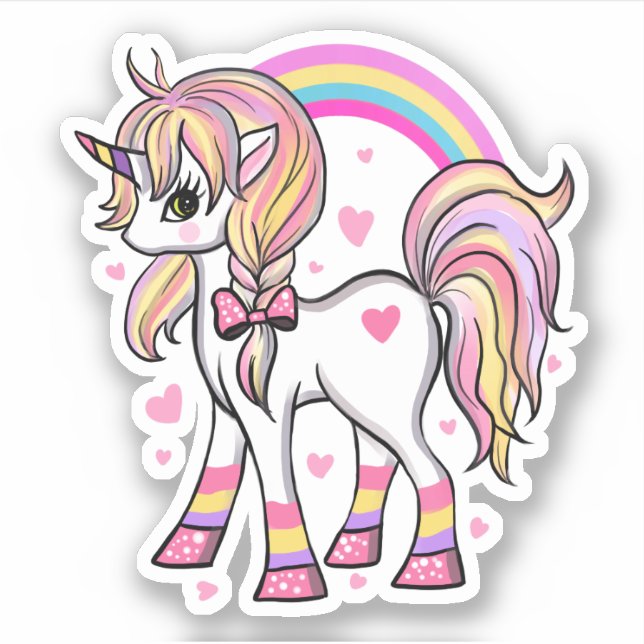 Adesivo Rainbow Unicorn Custom-Cut Vinyl Sticker (Frente)
