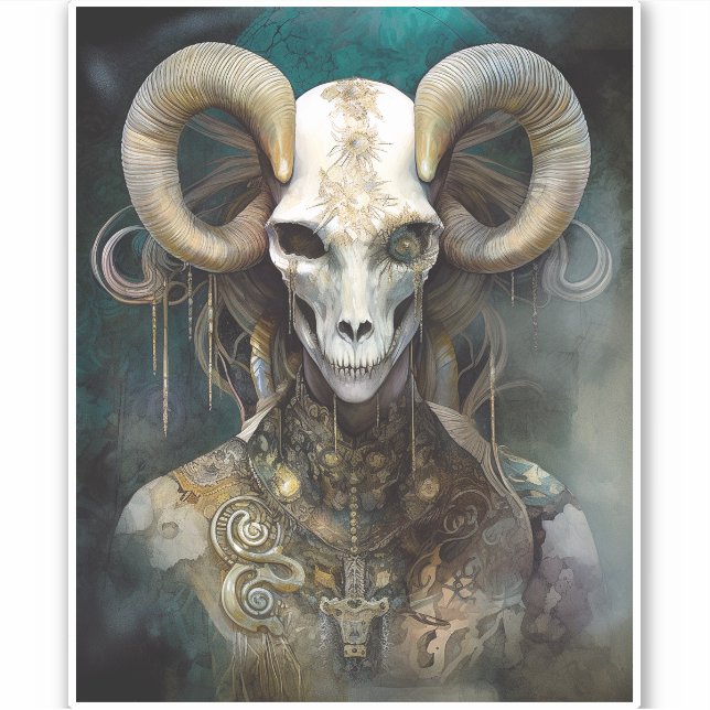 Adesivo Ram Skull Surreal Fantasy Art (Frente)