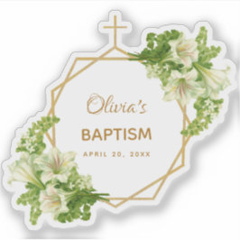 Adesivo Rapariga Baptism Lírios Brancos Dourados Florais G