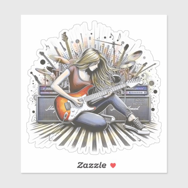 Adesivo Rapariga com vibrações musicais (Folha)