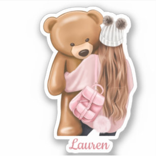 Adesivo Rapariga de rosa com vinil personalizado do Urso d
