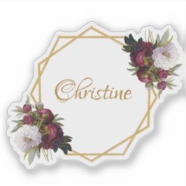 Adesivo Rapariga Dourada Borgonha Nome Geométrico Floral