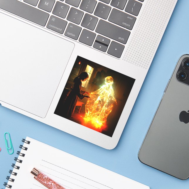 Adesivo Rapariga e Fantasma (Notebook com iPhone)