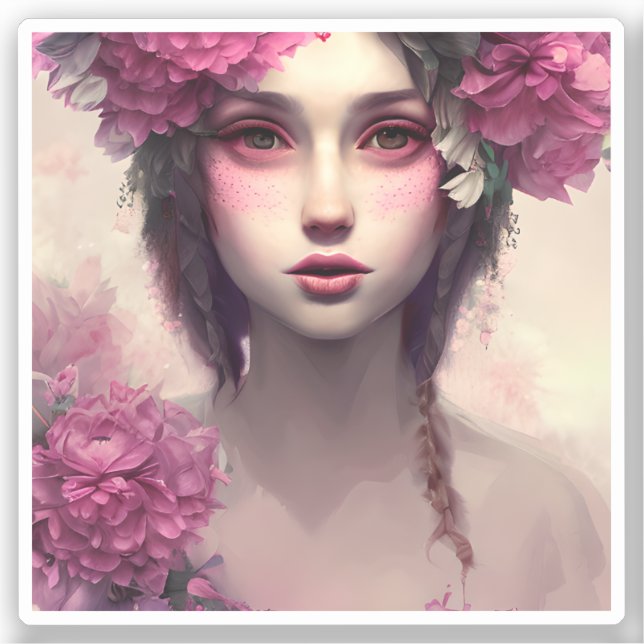 Adesivo Rapariga Eetérea com sardas cor-de-rosa (Frente)