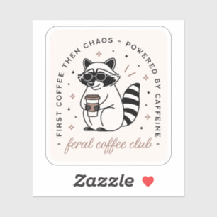 Adesivo Rapariga engraçada do clube de café bebendo Raccoo