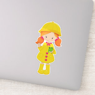 Adesivo Rapariga No Casaco, Botas, Cabelo Laranja, Sapo