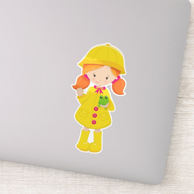 Adesivo Rapariga No Casaco, Botas, Cabelo Laranja, Sapo (Detalhe)