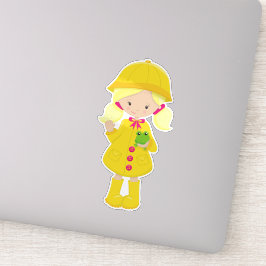 Adesivo Rapariga No Casaco, Botas, Cabelo Louro, Sapo