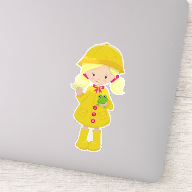 Adesivo Rapariga No Casaco, Botas, Cabelo Louro, Sapo (Detalhe)