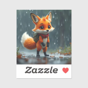 Adesivo Rapariga Raposa Adorável na Chuva