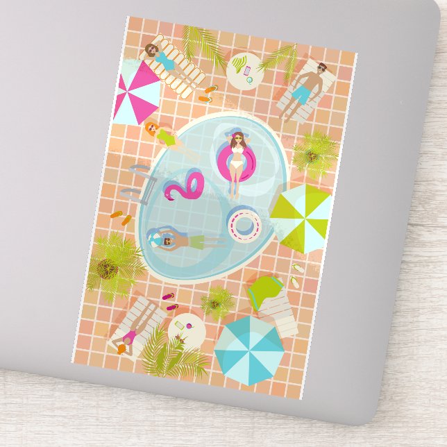 Adesivo Raparigas Bikini e caras jogando piscina de nataçã (Detalhe)